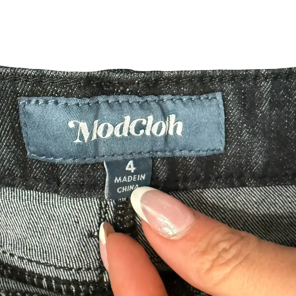 Modcloth Navy Blue Dark Wash Button Fly High Rise Stretch Cuffed Shorts size 4 - Picture 4 of 9